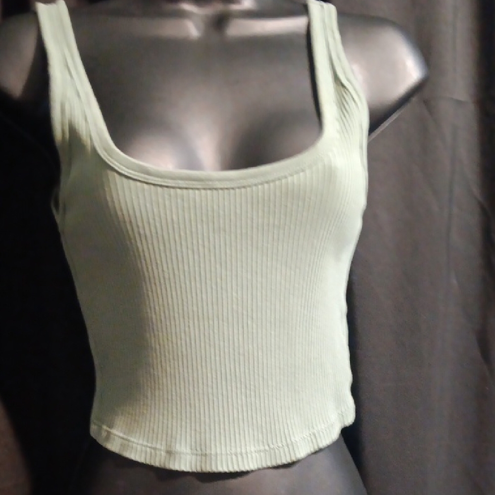 Women's Ribbed Crop Top - Light Green Sage